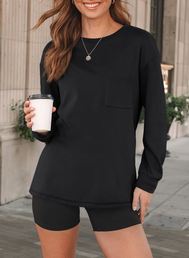 AUTOMET Womens Long Sleeve T Shirts Fall Tops Crewneck Oversized Sweatshirts Winter Cute Clothing Trendy Teacher Outfits, Black, M - Image 2