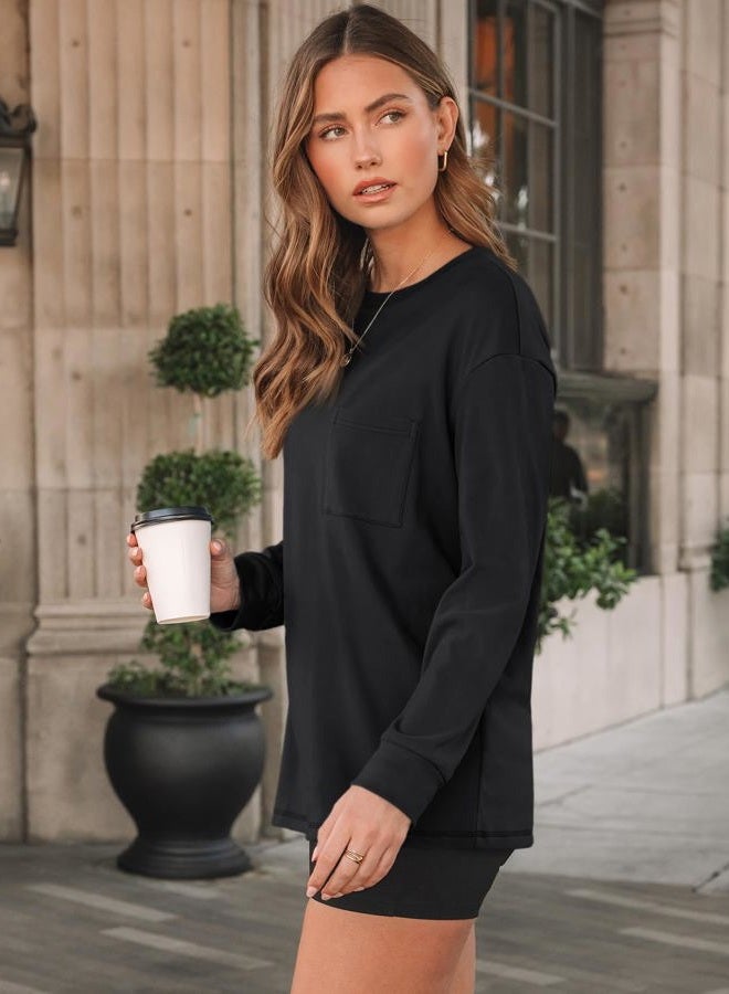 AUTOMET Womens Long Sleeve T Shirts Fall Tops Crewneck Oversized Sweatshirts Winter Cute Clothing Trendy Teacher Outfits, Black, M - Image 3