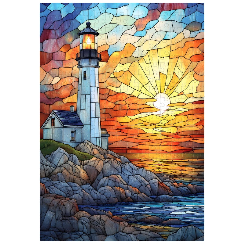 Artinhand Great Jigsaw Puzzles for Adults 300 Pieces Stained Glass Lighthouse Puzzles for Adults Toys Gift Family Decoration Kids Puzzle - Image 3