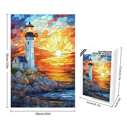 Artinhand Great Jigsaw Puzzles for Adults 300 Pieces Stained Glass Lighthouse Puzzles for Adults Toys Gift Family Decoration Kids Puzzle - Image 5