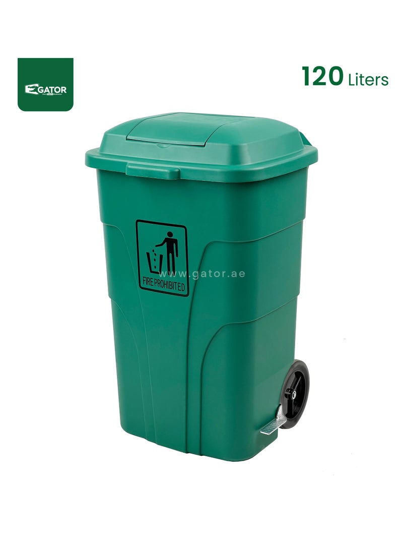 جاتور سلة مهملات جاتور بلاستيكية بغطاء دواسة 120 لتر أخضر - Image 1