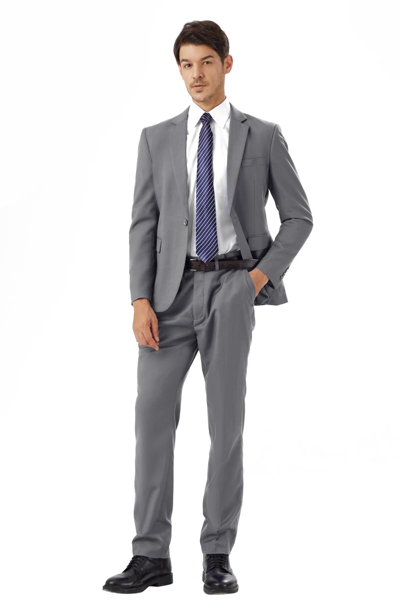WEEN CHARM Mens Suits Slim Fit 2 Piece Wedding Tuxedo One Button Prom Party Solid Blazer Trousers Suit Set Light Grey - Image 4