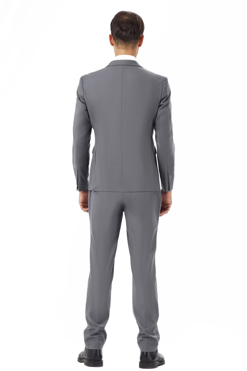WEEN CHARM Mens Suits Slim Fit 2 Piece Wedding Tuxedo One Button Prom Party Solid Blazer Trousers Suit Set Light Grey - Image 5