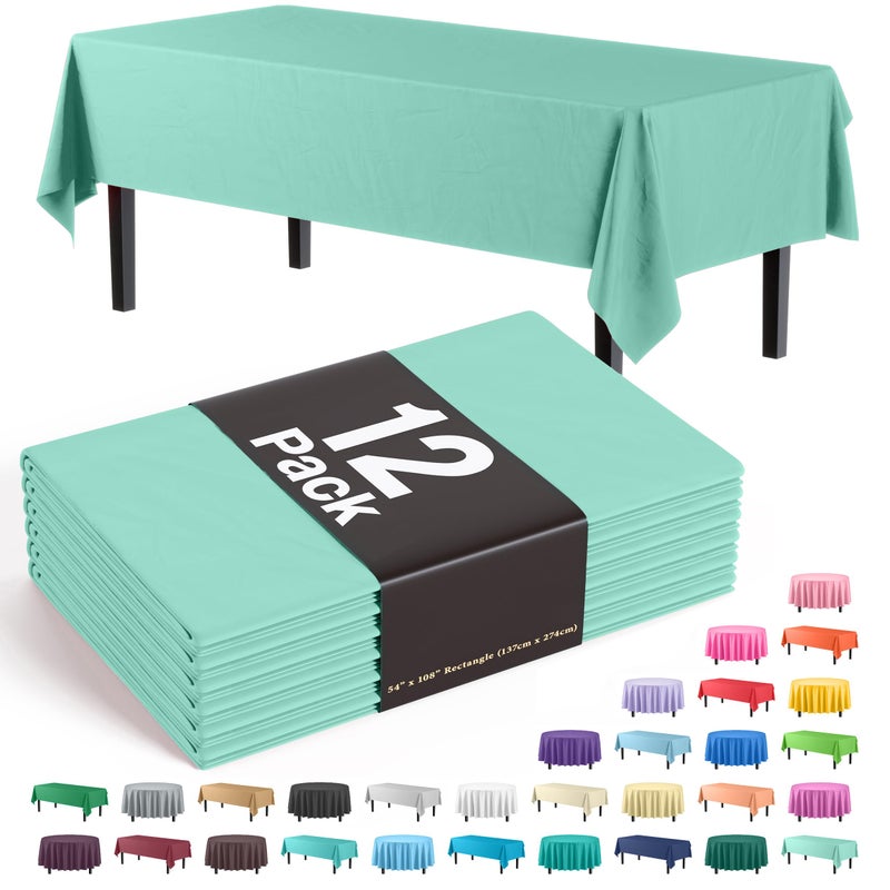 Exquisite 12-Pack Premium Plastic Tablecloth 54in. x 108in. Rectangle Table Cover - Lig... - Image 1