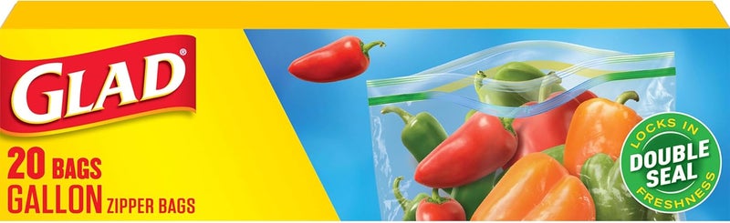 Glad Zipper Food Storage Plastic Bags, Gallon Size, 20 Count - Airtight Seal for Freshness - Image 1
