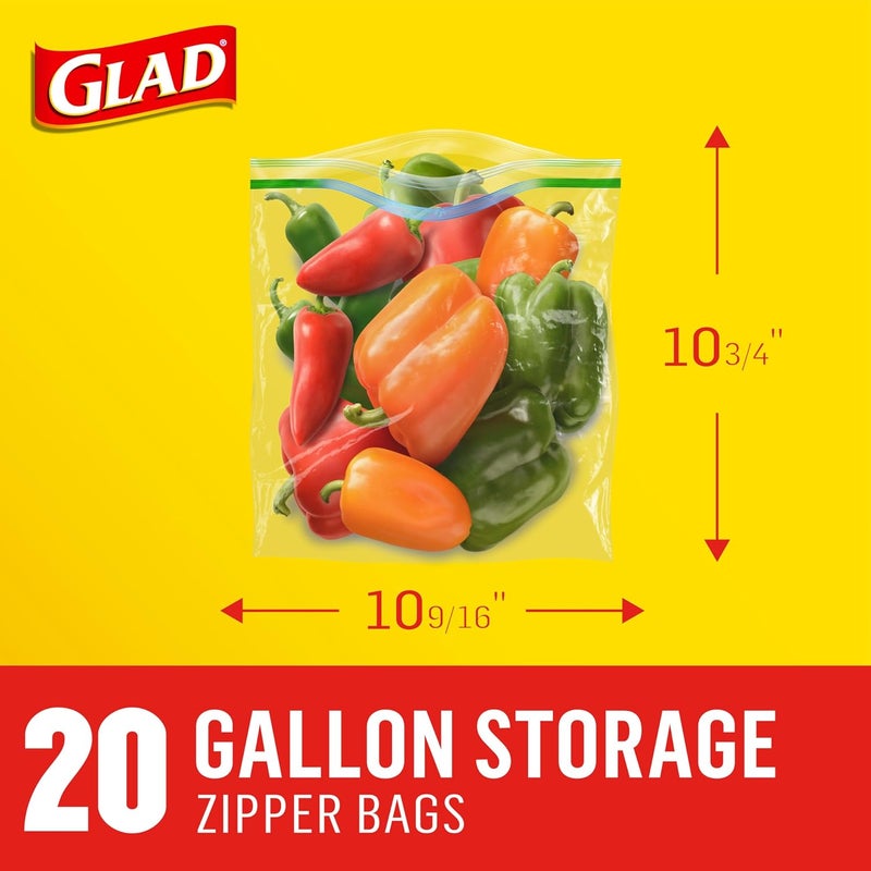 Glad Zipper Food Storage Plastic Bags, Gallon Size, 20 Count - Airtight Seal for Freshness - Image 5