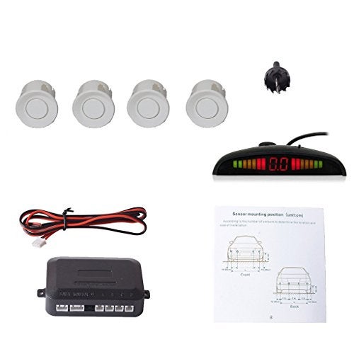 EKYLIN Car Auto Vehicle Reverse Backup Sensors System with 4 Parking Sensors Distance Detection + LED Distance Display + Sound Warning (White Color) - Image 1