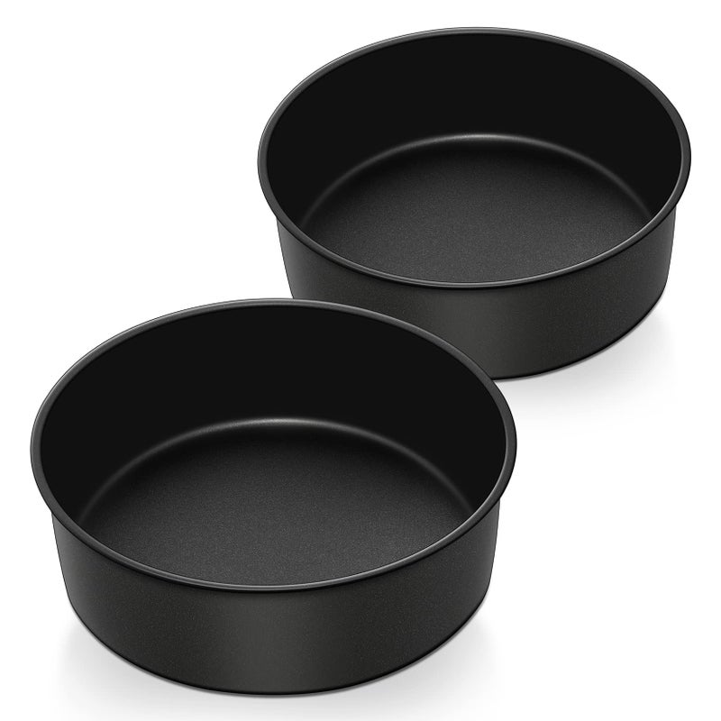 PP CHEF Cake Pan Set Nonstick Round Baking Layer Cake Pans Tins for Birthday Wedding 3Inch Deep Side  Onepiece Design Stainless Steel Core  Easy Clean Black 8 Inch 2Pcs