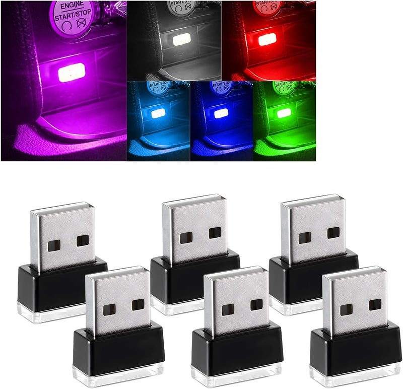 Augeny 6 PCS USB LED Car Interior Atmosphere Lamp, Plug-in USB Decor Night Light, Portable Auto Ambient Lighting Kit, Universal Vehicle Interior Accessories for Most Cars (6 Colors) - Image 1