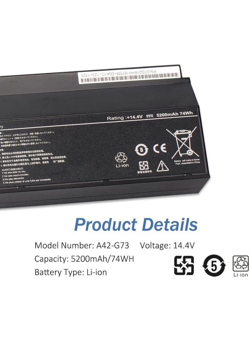 Terabyte بطارية لابتوب A42-G73 لأجهزة ASUS G53 G53S G53J G53JW G53SX G73 G73S G73J G73JH G73JQ G73JW G73JX G73SW G73-52 [14.4V, 74WH, 5200mAh] - Image 4