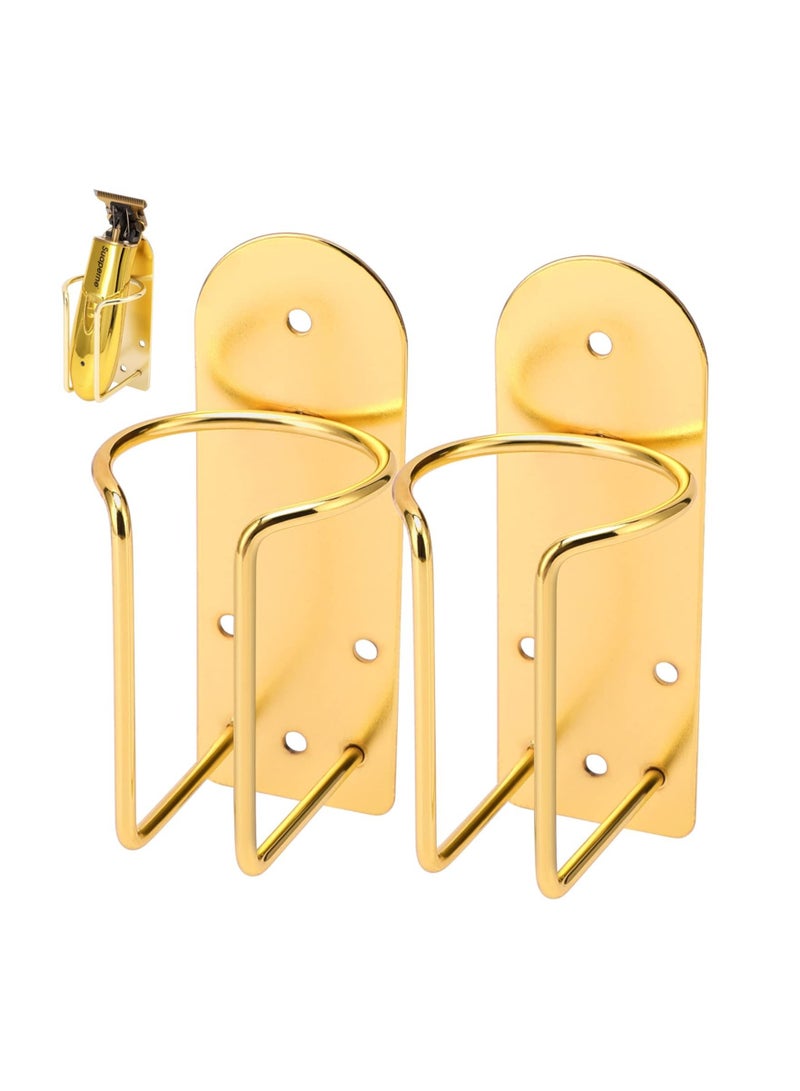 NIBEMINENT Hair Clipper Holder, 2Pcs Electric Trimmer Cutter Stand Stainless Steel Clippes Rack for Salon Tools Barber Station Display Storage Organizer, Golden - Image 1