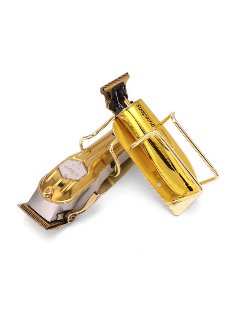 NIBEMINENT Hair Clipper Holder, 2Pcs Electric Trimmer Cutter Stand Stainless Steel Clippes Rack for Salon Tools Barber Station Display Storage Organizer, Golden - Image 2