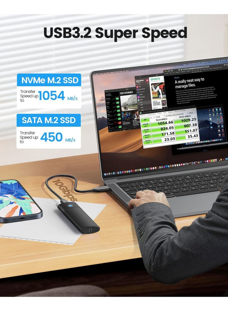 M2 NVMe SATA SSD Enclosure Adapter Tool Free, USB C 3.2 Gen 2 10Gbps NVME, 5Gbps NGFF SATA PCIe M Key or B M Key  2230 2242 2260 2280, Aluminum External M2 Reader Support UASP Trim  PWDM2 - Image 2