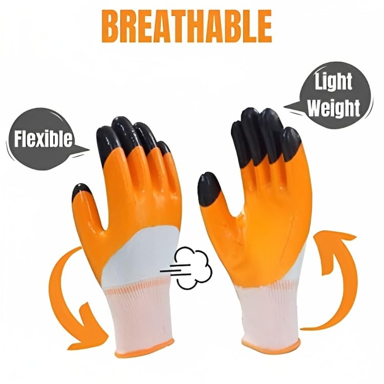 R&P RK - Trends Multipurpose Heavy-Duty Reusable Washable Nitrile Coated Work Safety Hand Gloves for Gardening Industrial Agricultural Cleaning for Men & Women Free Size (Large, 4 Pairs Pack) - Image 2