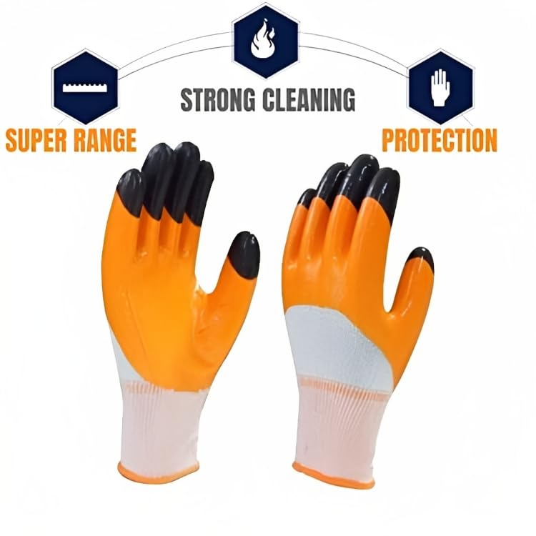 R&P RK - Trends Multipurpose Heavy-Duty Reusable Washable Nitrile Coated Work Safety Hand Gloves for Gardening Industrial Agricultural Cleaning for Men & Women Free Size (Large, 4 Pairs Pack) - Image 5