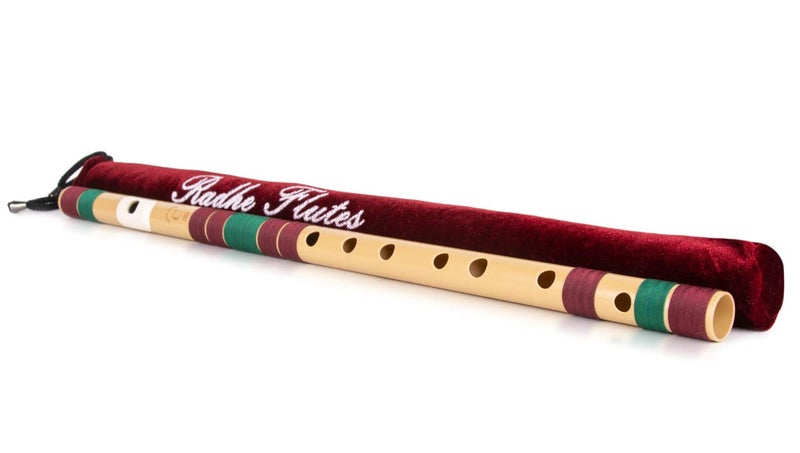 Radhe Flutes بانسوري وسطى طبيعي لليد اليمنى | مارون وأخضر داكن | مضبوط مع تانبورا A=440Hz | فلوت PVC + غلاف مخملي + دروس فلوت بالهندية والإنجليزية - Image 5