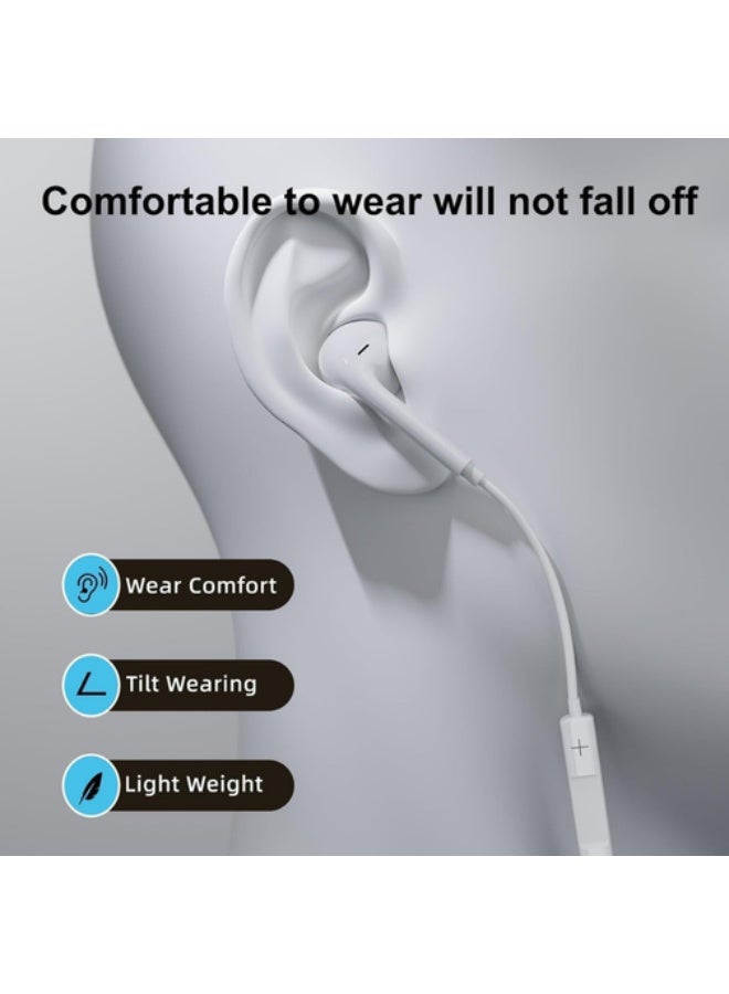 YMak Electronics YMak Earpods with USB C Wired Earbuds with Microphone & Volume Control, In-ear Headphones for iPhone 15 Pro Max, iPad Pro/Air, Samsung (White) - Image 5