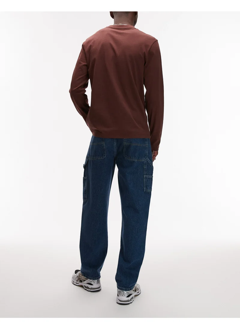 TOPMAN Straight Carpenter In Mid Wash Jeans