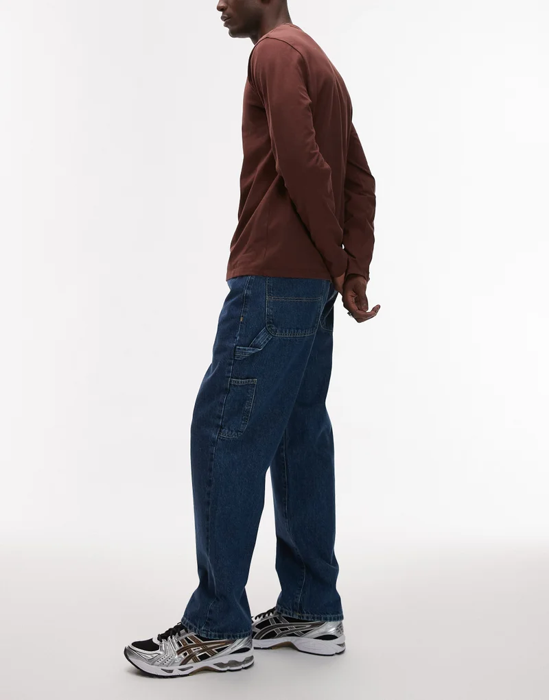 TOPMAN Straight Carpenter In Mid Wash Jeans