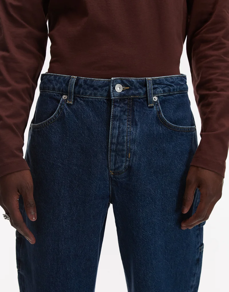TOPMAN Straight Carpenter In Mid Wash Jeans