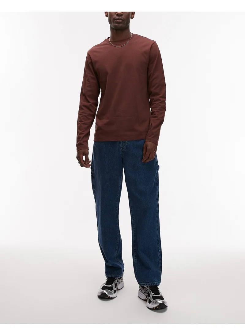 TOPMAN Straight Carpenter In Mid Wash Jeans