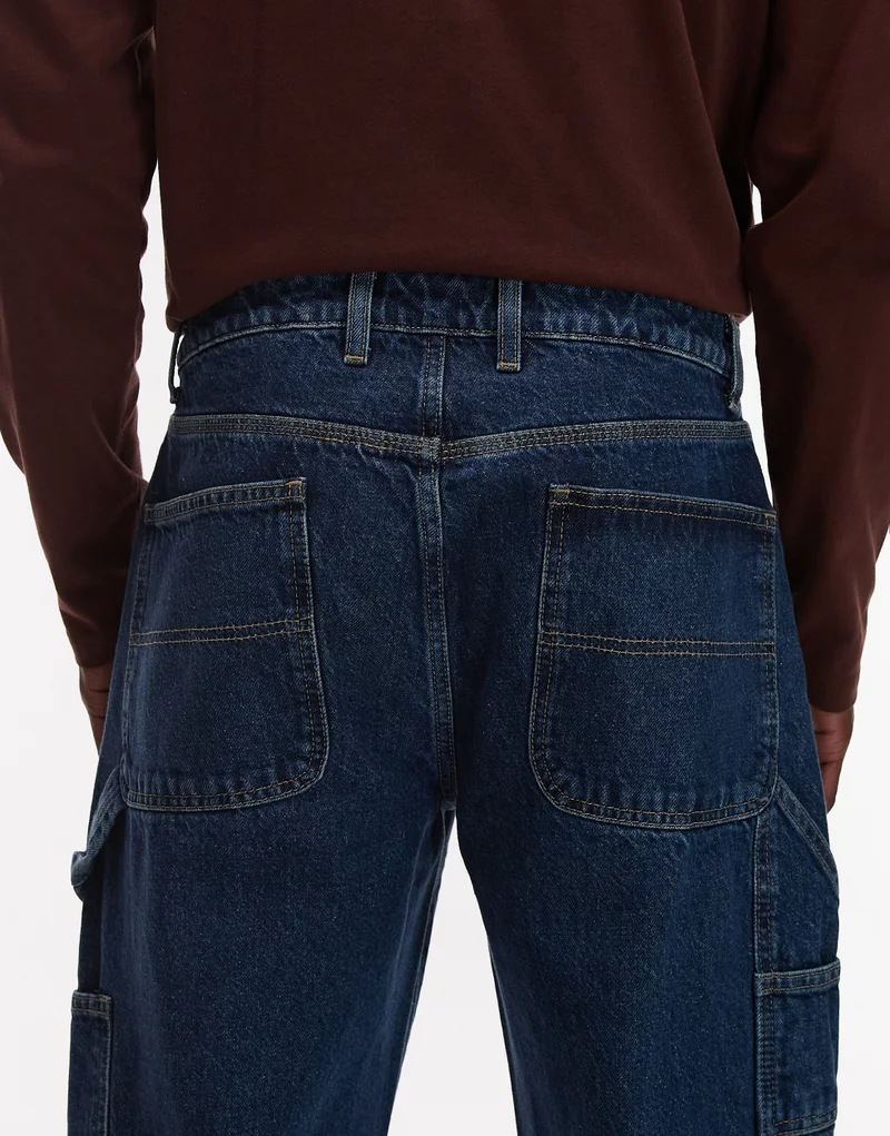 TOPMAN Straight Carpenter In Mid Wash Jeans