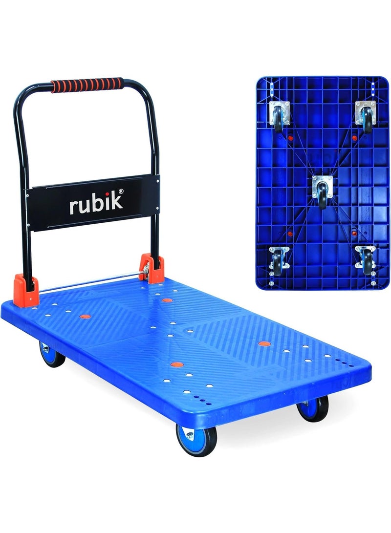 Rubik Platform Flatbed Trolley with 800kg Weight Capacity, Foldable Moving Hand Truck, Push Cart Dolly for Pulling Moving Goods Cartons (Blue/Black/ 2X-Large, 120x70cm)  - Image 1