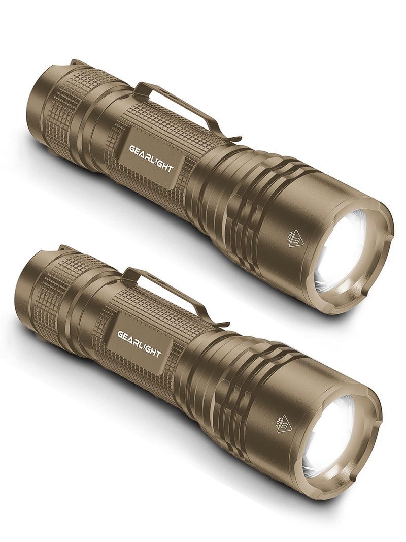 GearLight TAC LED Flashlight Pack - 2 Super Bright, Compact Tactical Flashlights with High Lumens for Outdoor Activity & Emergency Use - Gifts for Men & Women - Desert Tan - Image 1