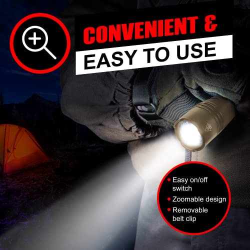 GearLight TAC LED Flashlight Pack - 2 Super Bright, Compact Tactical Flashlights with High Lumens for Outdoor Activity & Emergency Use - Gifts for Men & Women - Desert Tan - Image 4