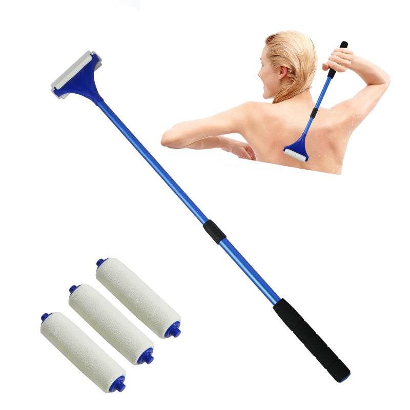 EASACE Lotion Applicator for Back,Portable 21inch Lotion Applicator with Long Handle,Extension Back Applicator Lotion with 3 Replacement Roller for Back self(Blue) - Image 1