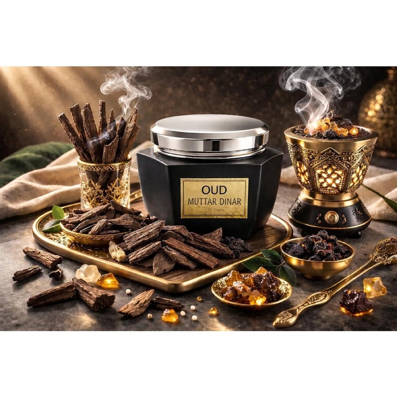 دينار عود معتقر بخور 50g بخور عربي أصلي مع رقائق عود ذات رائحة طويلة الأمد، مناسب تمامًا للاستخدام في المنزل وأداء الصلاة وشهر رمضان وكهدية في عيد الفطر - Image 2