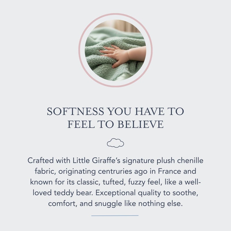 Little Giraffe Chenille Baby Blanket â€“ 29x35â€ Soft Chenille with Satin Trim, Sage | Ultra-Soft, Gentle & Safe, Lightweight & Breathable for Newborns & Toddlers - Image 4