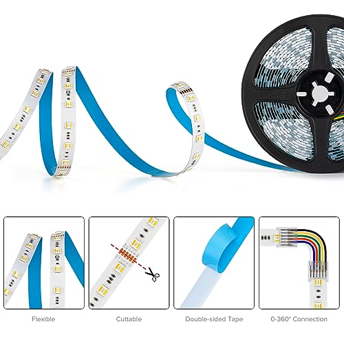 BTF-LIGHTING RGBCCT 5 Colors in 1 LED 5050SMD RGBWW RGB+Dimmable Tunable Color Temperature 2700K-6500K 16.4ft 60LEDs/m 300LEDs DC12V Multi-Colored Tape Lights IP30 White PCB(No Adapter or Controller) - Image 4