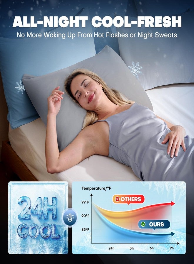 Rifens Cooling Pillowcases for Hot Sleepers Set of 2, Soft & Smooth (Light Gray, Queen) - Image 3