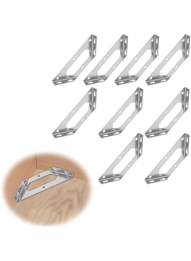 PROMASS موصل زوايا الأثاث الفولاذي المقاوم للصدأ من برومس، دعامات على شكل شبه منحرف للأثاث الخشبي، حوامل زوايا مثلثة قوية، 10 قطع - Image 1