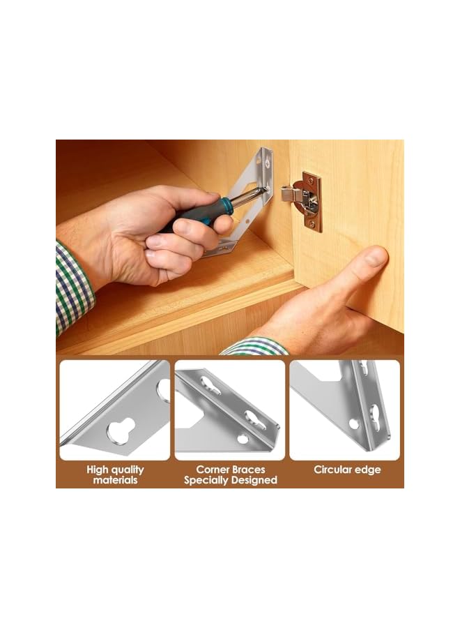 PROMASS موصل زوايا الأثاث الفولاذي المقاوم للصدأ من برومس، دعامات على شكل شبه منحرف للأثاث الخشبي، حوامل زوايا مثلثة قوية، 10 قطع - Image 4