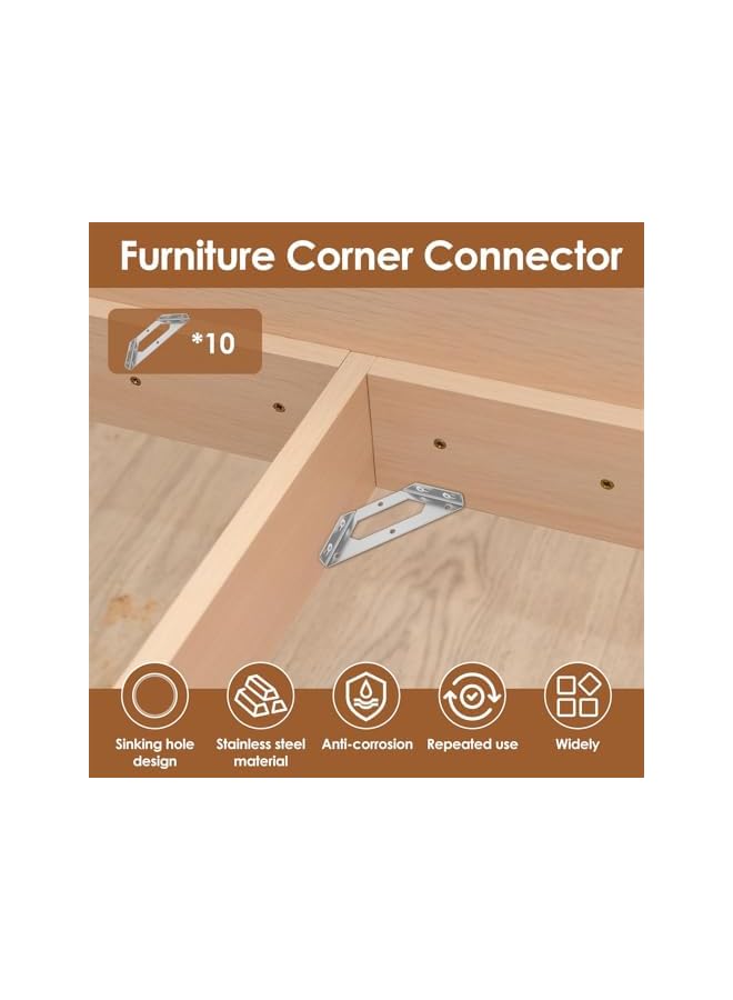 PROMASS موصل زوايا الأثاث الفولاذي المقاوم للصدأ من برومس، دعامات على شكل شبه منحرف للأثاث الخشبي، حوامل زوايا مثلثة قوية، 10 قطع - Image 3