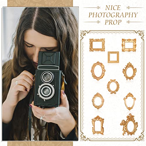 Yulejo 10 Pcs Mini Gold Picture Frames Victorian Small Vintage Resin Antique Photo Frame Tiny Baroque Ornate Frame for DIY Jewelry Display Wall Home Wedding Decor, Without Glass or Backing(Gold) - Image 5