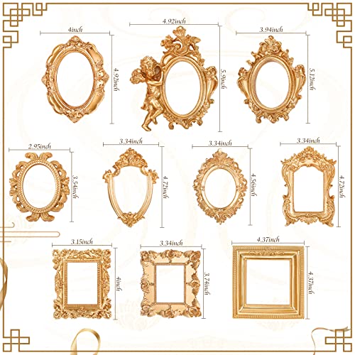 Yulejo 10 Pcs Mini Gold Picture Frames Victorian Small Vintage Resin Antique Photo Frame Tiny Baroque Ornate Frame for DIY Jewelry Display Wall Home Wedding Decor, Without Glass or Backing(Gold) - Image 3