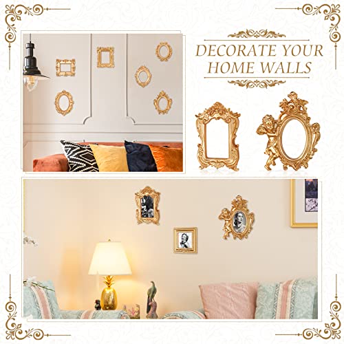 Yulejo 10 Pcs Mini Gold Picture Frames Victorian Small Vintage Resin Antique Photo Frame Tiny Baroque Ornate Frame for DIY Jewelry Display Wall Home Wedding Decor, Without Glass or Backing(Gold) - Image 4