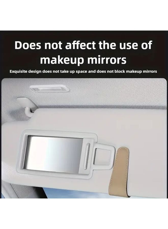 2Pcs Beige Magnetic Faux Leather Car Visor Eyeglasses Holder With Card Slot - Image 3