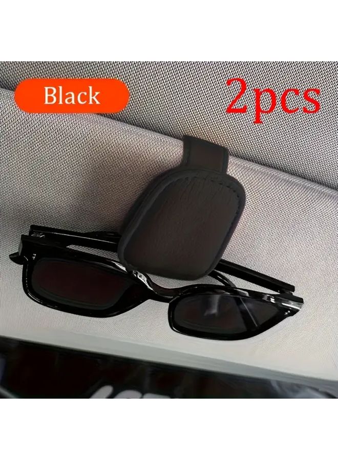2Pcs Beige Magnetic Faux Leather Car Visor Eyeglasses Holder With Card Slot - Image 5