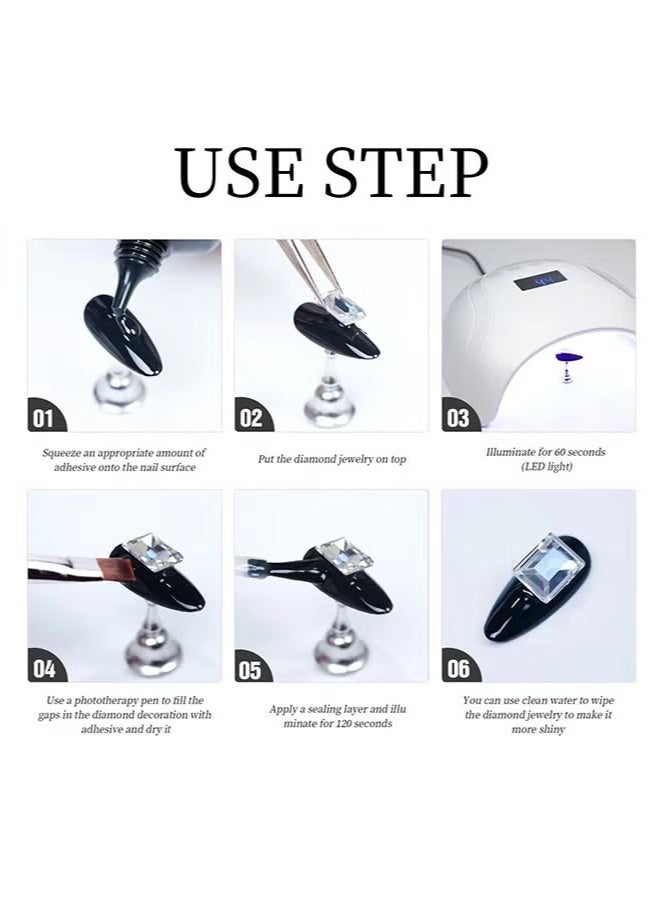 GMORO Rhinestone Glue，Nail Rhinestone Glue for Nails, Gel Nail Glue for Rhinestones for Nails Super Strong Bling Gel for Nail Gem Nail Art Jewels Nail Crystals Beads Diamonds 3D 30ML - Image 5