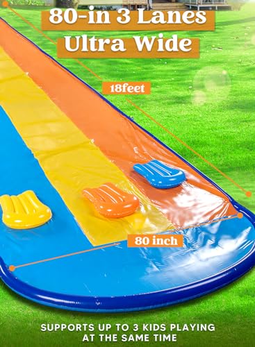 Sloosh Triple Water Slide with 3 BodyBoards, 18FT Lawn Slip Water Splash Slide Summer Toy Splash Pad with Build in Advanced Sprinkler for Kids Adults Backyard Summer Water Fun - Image 2