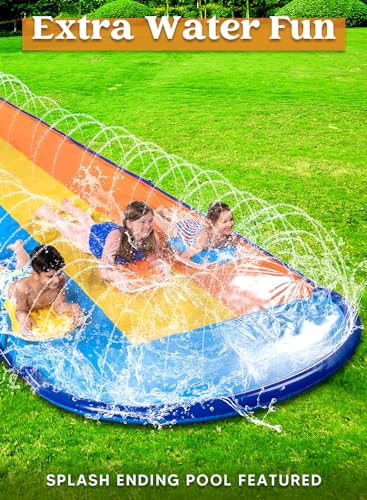 Sloosh Triple Water Slide with 3 BodyBoards, 18FT Lawn Slip Water Splash Slide Summer Toy Splash Pad with Build in Advanced Sprinkler for Kids Adults Backyard Summer Water Fun - Image 4