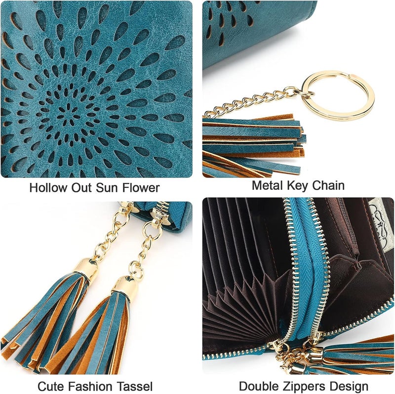 APHISON RFID Credit Card Holder Zipper Card Case Keychain Small Wallet for Women 1942-2 PEACOCK-BLUE - Image 4
