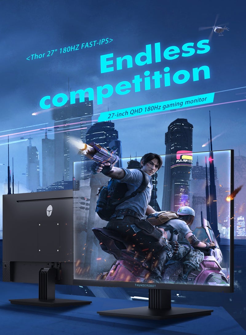 ثوندروبوت شاشة ألعاب 27 بوصة، 2K QHD، 180 هرتز، لوحة Fast IPS سريعة، استجابة 1 ملي ثانية GTG / 0.5 ملي ثانية MPRT، دعم HDR400، دقة ألوان 93% DCI-P3، تقنية Adaptive-Sync لتجربة لعب سلسة، ووضع حماية العين - Image 2