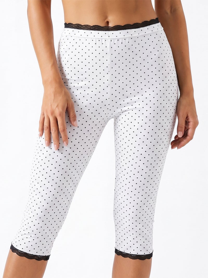 Women Capri Pants, Elastic Waist Lace Trim 3/4 Length Pants Cropped Pants for Casual Daily - Image 4