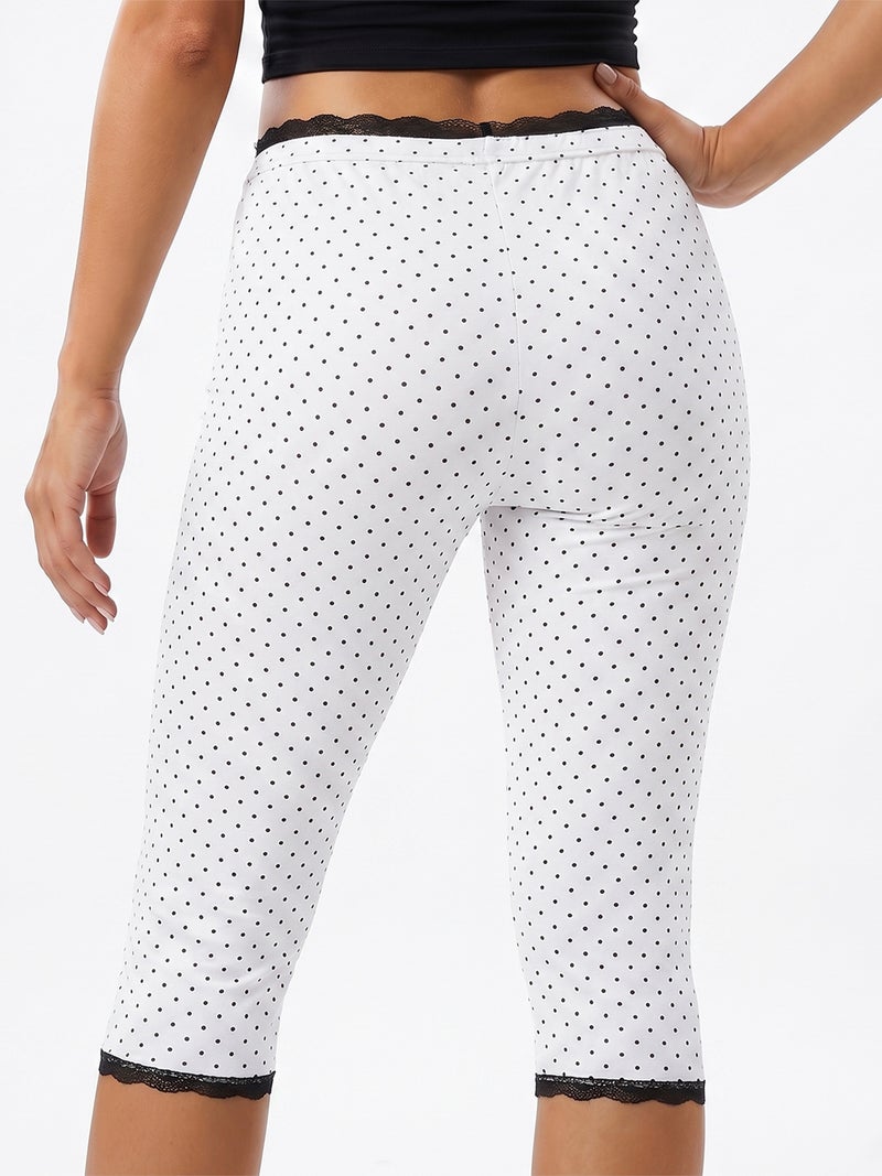 Women Capri Pants, Elastic Waist Lace Trim 3/4 Length Pants Cropped Pants for Casual Daily - Image 5