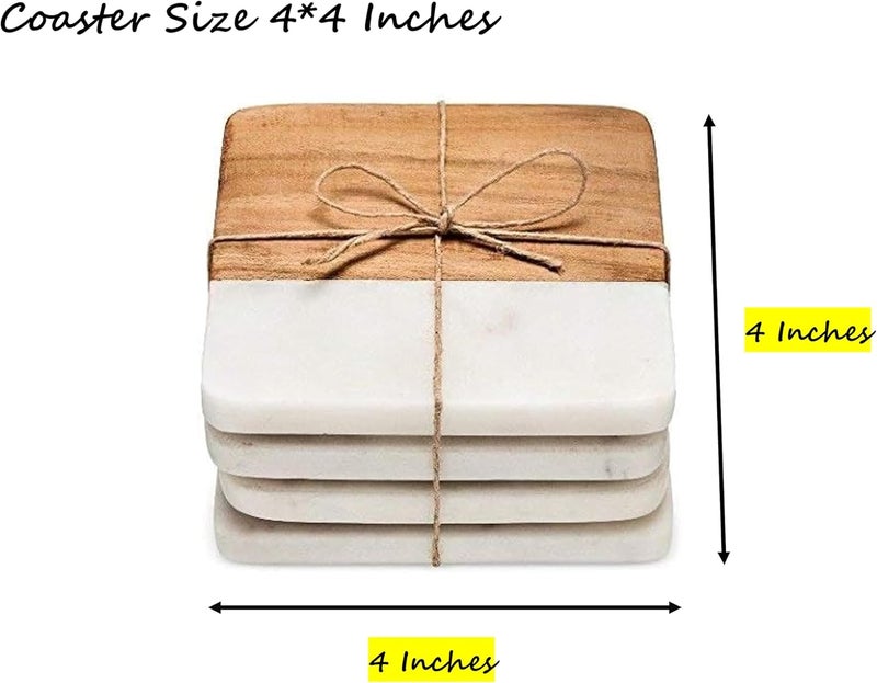 Frescorr (TM) - Luxurious Atelier Marble and Wood Set of 4 Coasters, 4 x 4 inches for Drinks, Hot/Cold,Coffee Mugs, Beer Cans,Bar Glasses. Tea Table/Bar Coasters (Square) - Image 3
